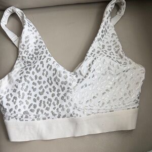 Fabletics Women's Leopard Print Sports Bra - White and Gray